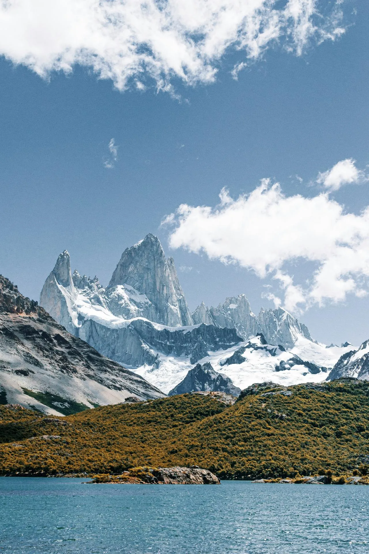 Snow-capped Patagonian peaks above a turquoise lake